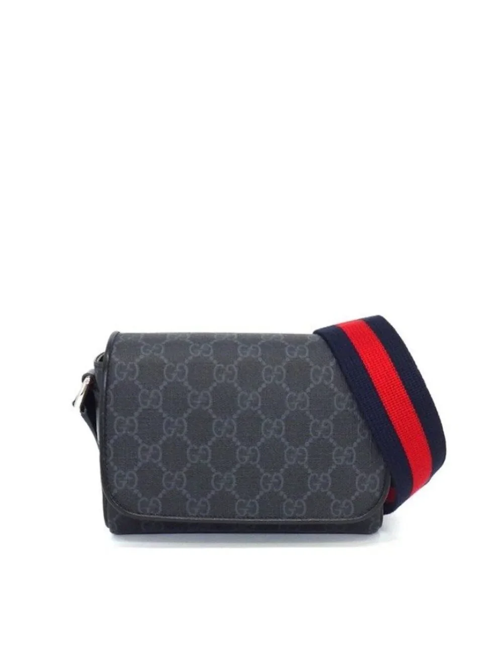Gucci Shoulder Bag Super Fadja Black GG Supreme Canvas Leather Silver
